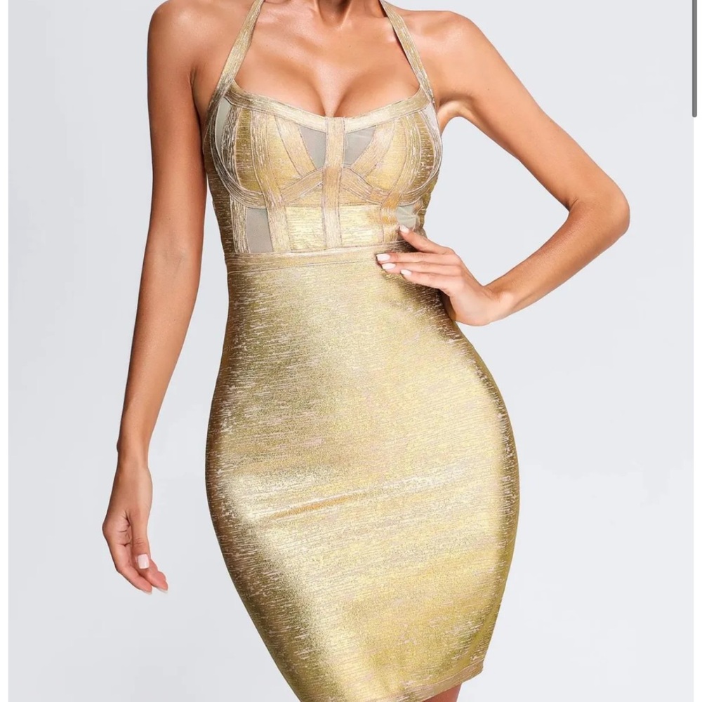 Bella Barnett Gold MIDI Dress